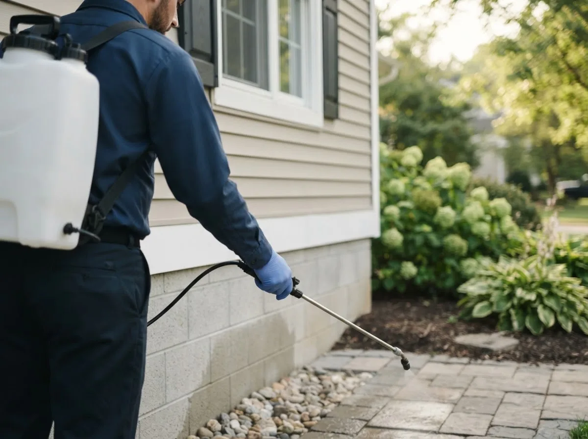 Pest control technician inspecting a home in Lexington, IN